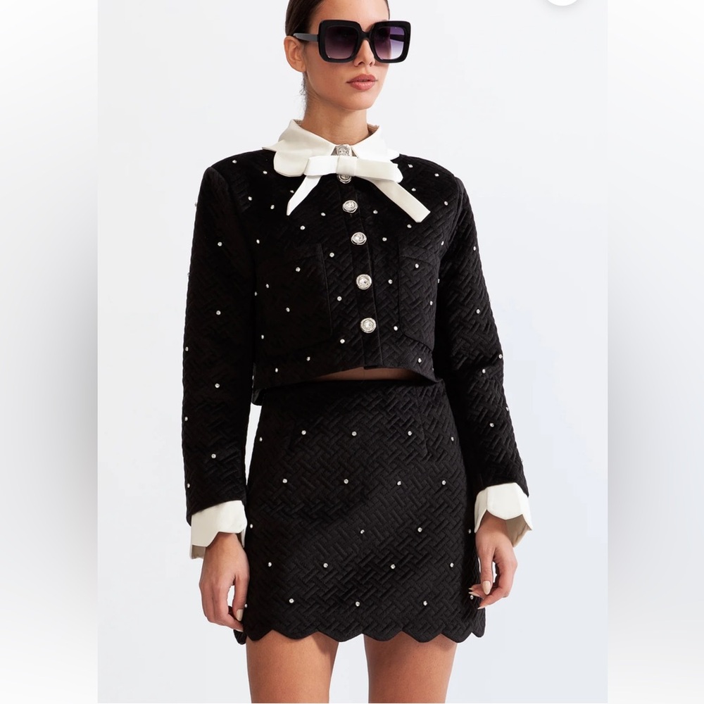 Two-Piece set—Quilted Jacket Skirt with Rhinestone not included the white bow